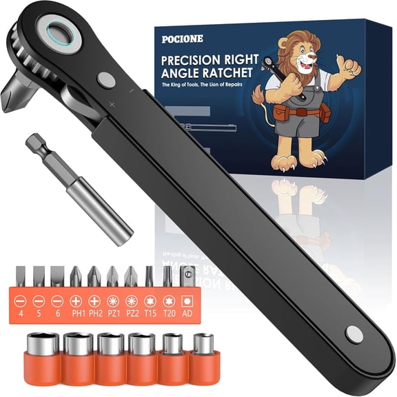 ERUCND-Right Angle Screwdriver Mens Gifts - 90 Degree Offset Ratcheting Screwdriver Pocket Mini Low Profile Ratchet Wrench Bit Socket Set for Tight Space Cool Gadgets EDC Gear Tool Stocking Stuffers
