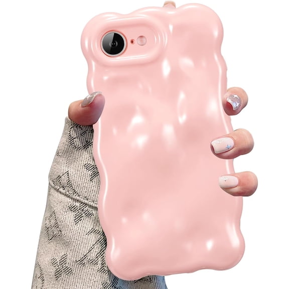 ERUCND-Ripple Case for iPhone 17e/iPhone 16e, Cute Silver Cover Wave Shape Case Pretty Aesthetic 3D Phone Cover, Water Ripple Shell 3D Chrome Design for Women and Girl, Pink