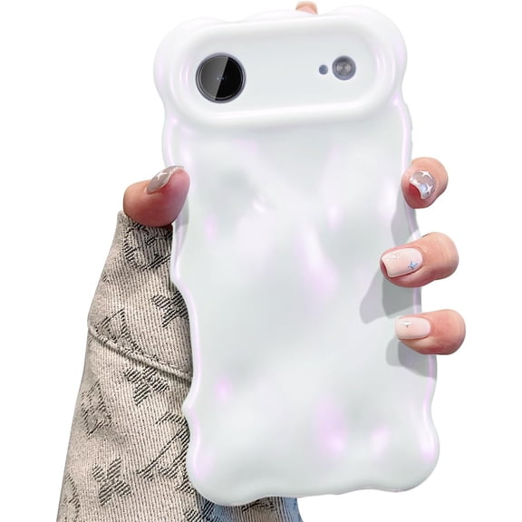 ERUCND-Ripple Case for iPhone Air, Cute Silver Cover Wave Shape for iPhone Case Pretty Aesthetic 3D Phone Cover, Water Ripple Shell 3D Chrome Design for Women and Girl, Glitter Pink