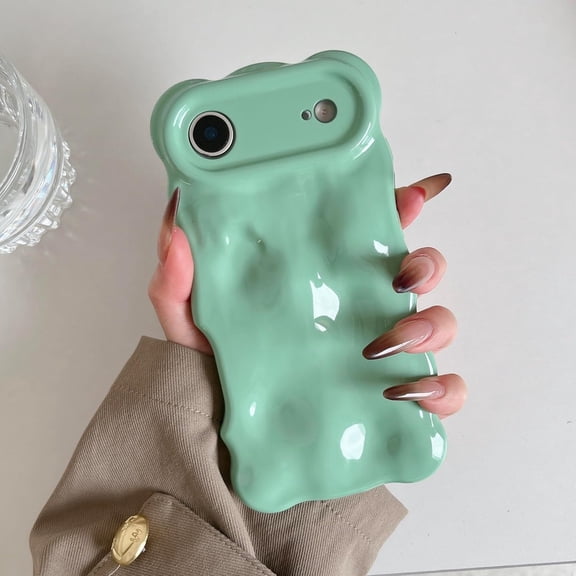 ERUCND-Ripple Case for iPhone Air, Cute Silver Cover Wave Shape for iPhone Case Pretty Aesthetic 3D Phone Cover, Water Ripple Shell 3D Chrome Design for Women and Girl, Green