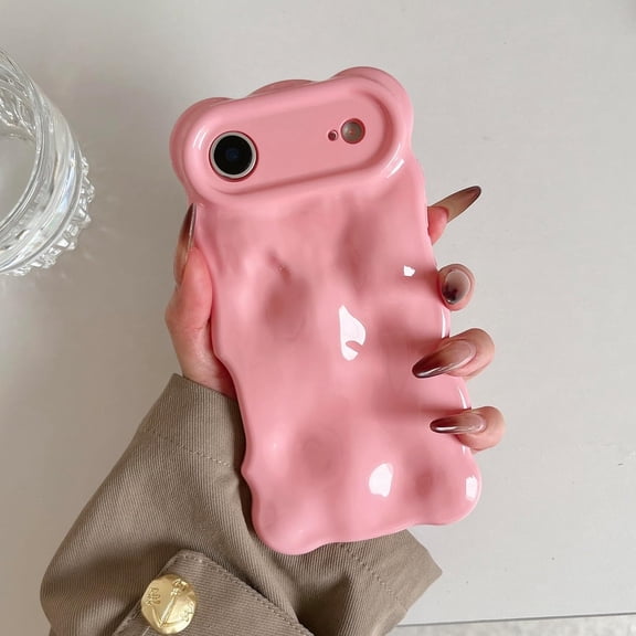 ERUCND-Ripple Case for iPhone Air, Cute Silver Cover Wave Shape for iPhone Case Pretty Aesthetic 3D Phone Cover, Water Ripple Shell 3D Chrome Design for Women and Girl, Pink