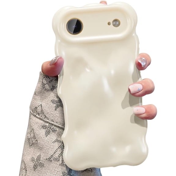ERUCND-Ripple Case for iPhone Air, Cute Silver Cover Wave Shape for iPhone Case Pretty Aesthetic 3D Phone Cover, Water Ripple Shell 3D Chrome Design for Women and Girl, White