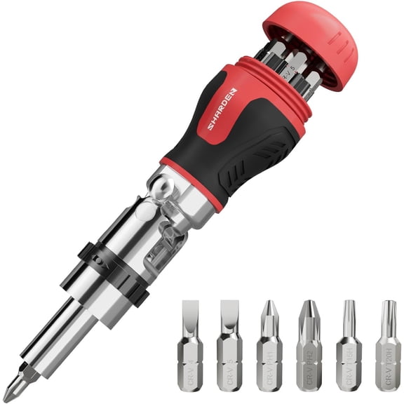 ERUCND-SHARDEN 8 in 1 Stubby Ratcheting Screwdriver Multi Screwdriver Tool All in One with 6 CRV Bits Phillips, Slotted, Torx,180 Degree Pivoting Adjustable Angle Screw Driver Set for Tight Spaces