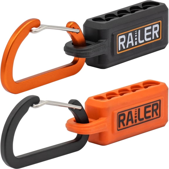 ERUCND-Screwdriver Bit Holder Storage Organizer 5-Hole Black and Orange Bit Holder with Carabiner - 2 Pack