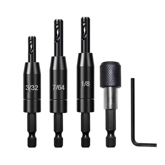 ERUCND-Self-Centering Drill Bit Set - 3 Piece VIX Bits with Hex Key & Bit Holder, 3/32", 7/64", 1/8" Center Hinge Drill Bits, 1/4" Hex Shank for Precision Pilot Holes