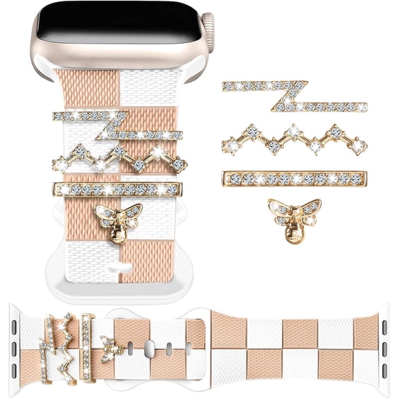 ERUCND-Silicone Strap for Apple watch band 38mm 40mm 41mm 42mm 44mm 45mm 46mm 49mm with Bling Bee Charms, Soft Sport Bracelet for iWatch Bands Series 11 10 9 8 7 6 5 4 3 SE SE2 SE3 Ultra for Women