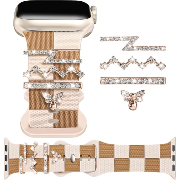 ERUCND-Silicone Strap for Apple watch band 38mm 40mm 41mm 42mm 44mm 45mm 46mm 49mm with Bling Bee Charms, Soft Sport Bracelet for iWatch Bands Series 11 10 9 8 7 6 5 4 3 SE SE2 SE3 Ultra for Women