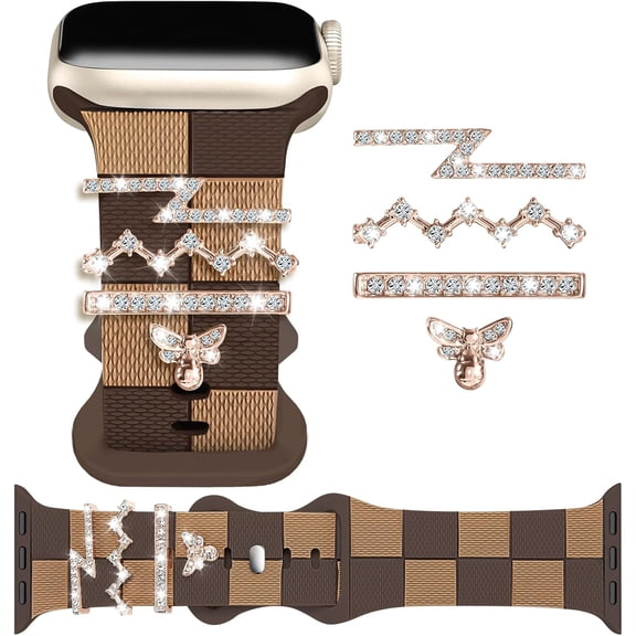 ERUCND-Silicone Strap for Apple watch band 38mm 40mm 41mm 42mm 44mm 45mm 46mm 49mm with Bling Bee Charms, Soft Sport Bracelet for iWatch Bands Series 11 10 9 8 7 6 5 4 3 SE SE2 SE3 Ultra for Women