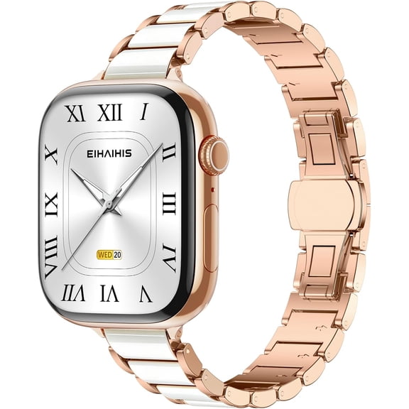 ERUCND-Slim Metal Band for Apple Watch Bands 44mm 40mm 46mm 42mm 45mm 38mm 41mm 49mm Women,Thin Ceramics Stainless Steel Chain Link Bracelet for iWatch Strap Ultra Series 11 10 9 8 7 6 5 4 SE 3/2nd/S