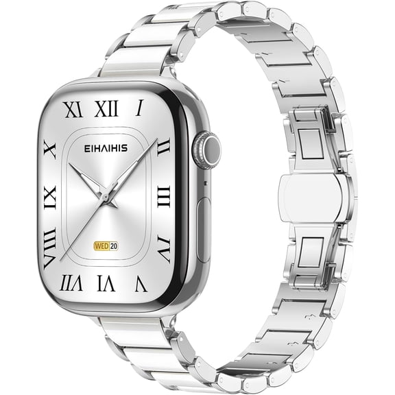 ERUCND-Slim Metal Band for Apple Watch Bands 44mm 40mm 46mm 42mm 45mm 38mm 41mm 49mm Women,Thin Ceramics Stainless Steel Chain Link Bracelet for iWatch Strap Ultra Series 11 10 9 8 7 6 5 4 SE 3/2nd/S