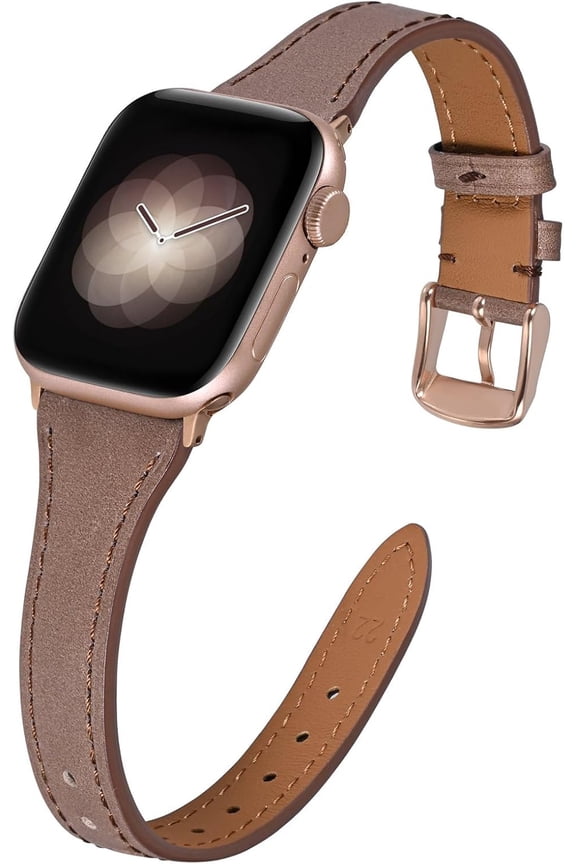 -Slim Watch Band, Top Grain Leather Bands for Women, Compatible with Apple Watch 38mm 40mm 41mm 42mm 44mm 45mm 46mm, Replacement Strap for iWatch Series 11 10 9 8 7 6 5 4 3 2 1 SE