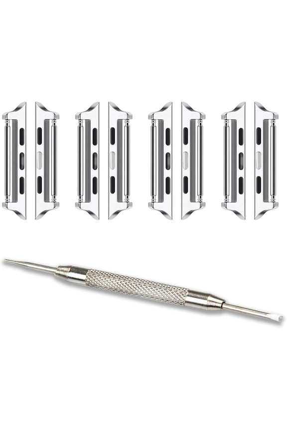 -[Spring Bars Connectors Compatible with Apple Watch 22mm Width Band, Metal Adapter fit for Series 11 10 46mm, 9 8 7 45mm, 4 5 6 & SE 2 3 44mm, Ultra 49mm, Tools included, Silver (4 Pack)