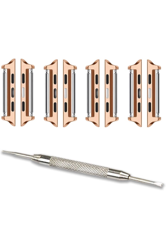 -[Spring Bars Connectors Compatible with Apple Watch 24mm Width Band, Metal Adapter fit for Series 11 10 46mm, 9 8 7 45mm, 4 5 6 & SE 2 3 44mm, Ultra 49mm, Tools included, Rose Gold (4 Pack)