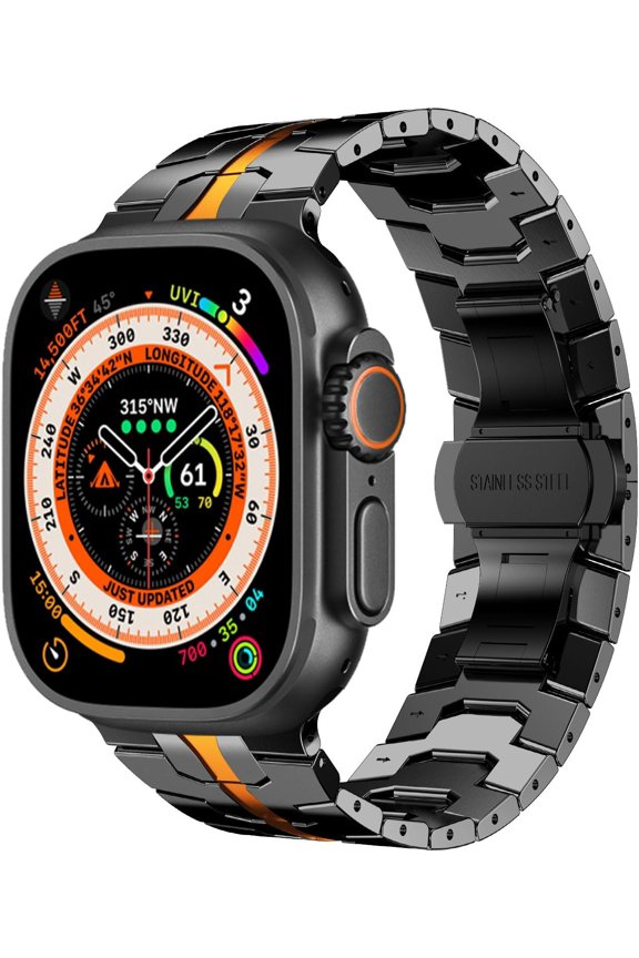 -Stainless Steel Link Band for Apple Watch Ultra 3/2/1 49mm, Folding Clasp Metal Bracelet Compatible with Series 11/10 46mm, 9/8/7 45mm, SE/6/5/4 44mm, 3/2/1 42mm (Men)