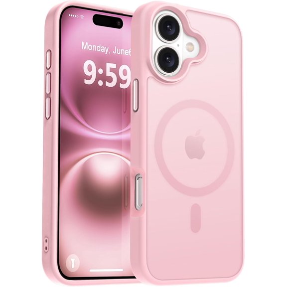 ERUCND-Strong Magnetic for iPhone 16 Case, [Compatible with Magsafe][16FT Mil-Grade Drop Protection] Slim Thin Translucent Matte Protective Cover Case for Phone Automobile Speakerphones,Pink