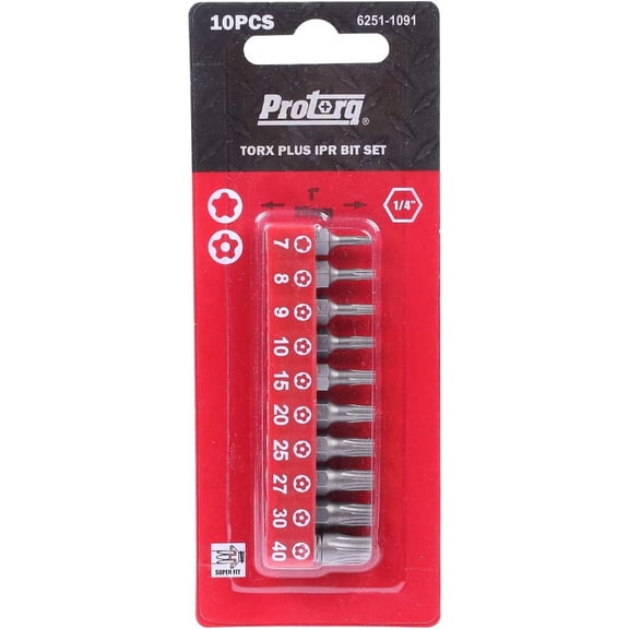 ERUCND-TORX PLUS IPR, Torx Plus 5-Point Tamper-Proof Security Bits (IPR 7-IPR 40), 25mm, 10 -Pieces, High Grade S2 Steel