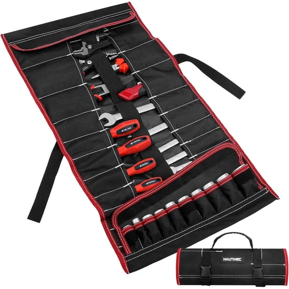 ERUCND-Tool Roll Bag for for Screwdrivers, 32-Pocket Water-Resistant Roll Up Tool Pouch, Compact Wrench Tool Organizer with Quick-Release Buckle and Reflective Strips - HT0069