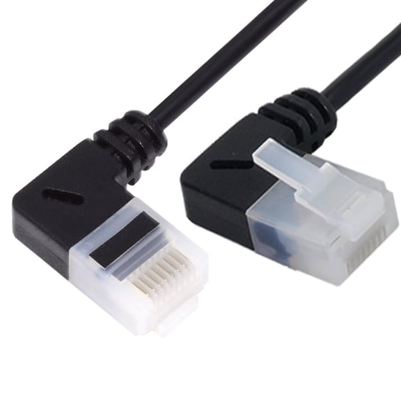 ERUCND-Ultra Thin Slim Cat6 Ethernet Cable RJ45 Left to Right Angled 25cm UTP Network Cable Patch Cord 90 Degree Cat6a LAN for Laptop Router TV Box