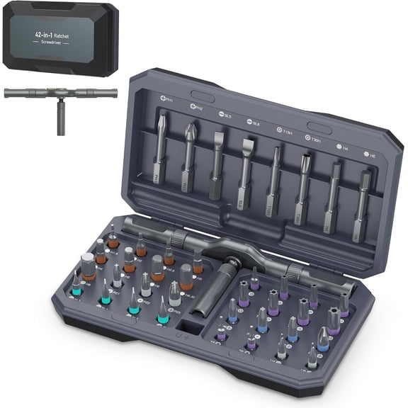 ERUCND-Upgraded 42 in 1 Magnetic Screwdriver Set, DIY Ratchet Screwdriver Set, Multi Bit Magnetic Drive with 40 PCS Portable Repair Tool Kit for Valentine's Day Gifts Home, Bike, Repairs (Grey)