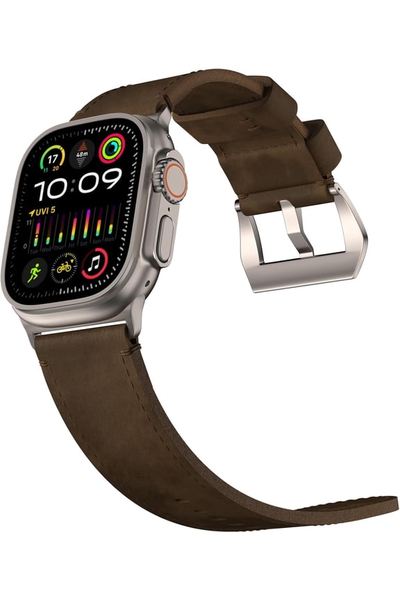 -Vintage Leather Band Compatible with Apple Watch Ultra 3 / Ultra 2 / Ultra Band 49mm 46mm 45mm 44mm, 26mm Wide Crazy Horse Leather Strap for Men iWatch Series 10 9 8 7 6 5 4