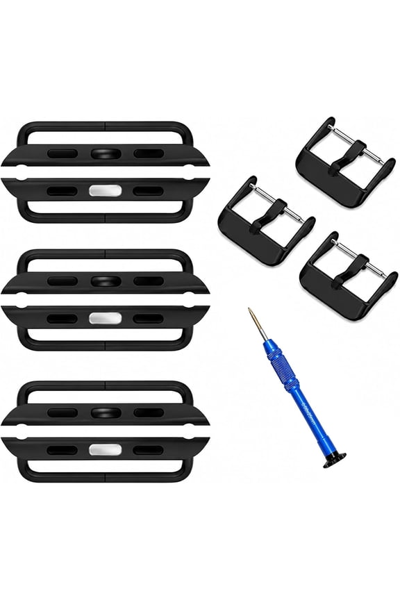-Watch Band Connector Kit for Apple Watch, Metal Replacement Adapter for iWatch Straps Series 11 10 (42mm) Series 9 8 7 (41mm) Series 6 5 4 SE (40mm) Series 3 2 1 (38mm) Black (3 Pack)