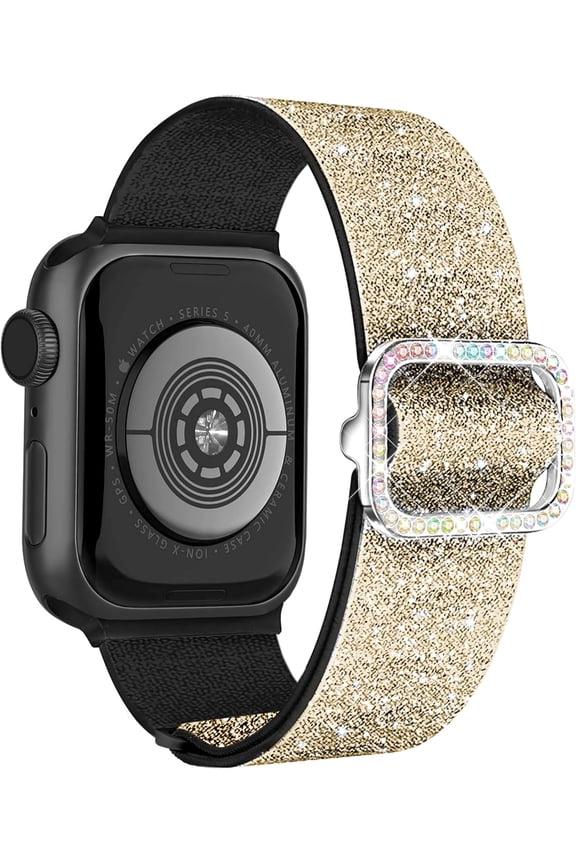-Wipalor Sparkly Stretchy Nylon Band Fit Bling Apple Watch Bands for Women 46mm 44mm 45mm 42mm 49mm, Elastic Sport iWatch Bands Cute Glitter iPhone Watch Bands Series 10 9 8 7 6 5 SE 4 Ultra-Go