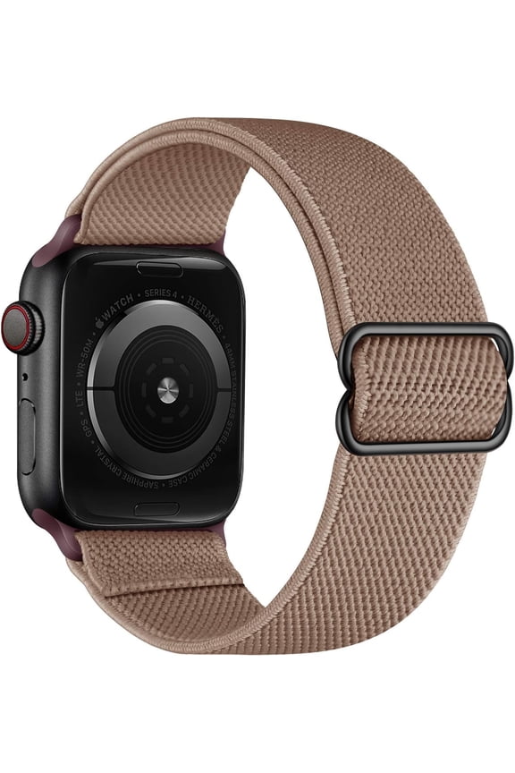 -XL Stretch Solo Loop Band Compatible with Apple Watch Series 11/10/9/8/7/6/5/4 SE 3/2/1 42mm 41mm 40mm 38mm, Adjustable Elastic Nylon Braided Sport Strap for iWatch Women Men, Light Brown