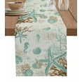 thumbnail image 1 of ERUNPONLY Aqua Coastal Starfish Table Runner - 48 Inch Long Farmhouse Nautical Seahorse Coral Cotton and Linen Blended Dress Scarves Farmhouse Table Runner for Kitchen Dining, Coffee Table, 13" x 48", 1 of 8