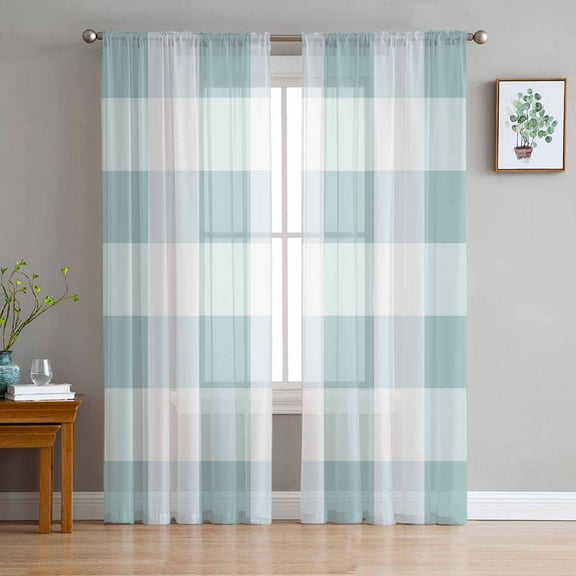 ERUNPONLY Aqua Plaid Sheer Curtains 72 Inch Length 2 Panels Set, Spring Summer Farmhouse Buffalo Checkered Voile Window Treatment Curtains Sheers Drapes for Bedroom/Living Room/Kitchen 52"x72"x2