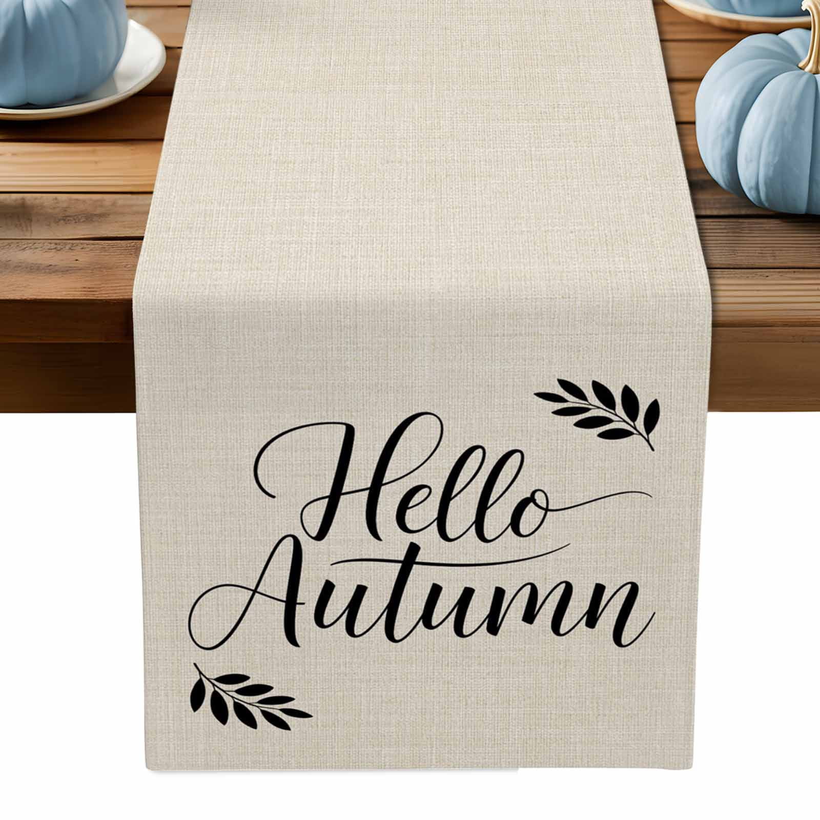 ERUNPONLY Autumn Leaves Fall Table Runner - 72 Inch Long Black Beige ...