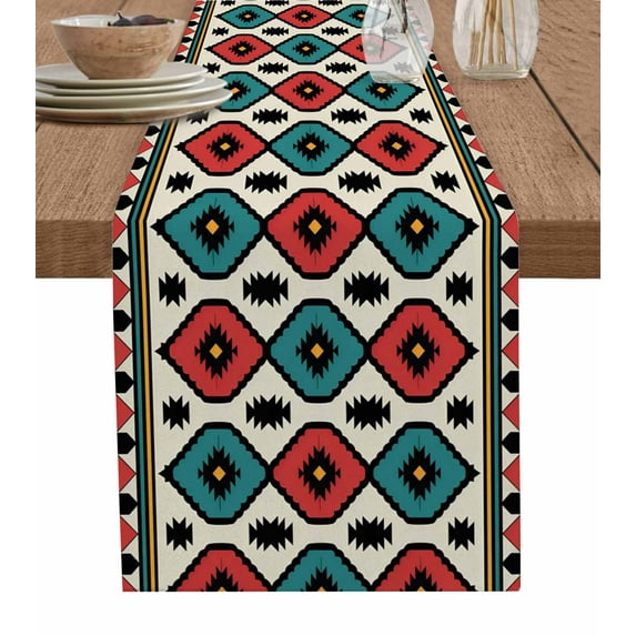 ERUNPONLY Aztec Vintage Table Runner - 90 Inch Long Southwest Tribe Classic Farmhouse Cotton and Linen Blended Dress Scarves Farmhouse Table Runner for Kitchen Dining, Coffee Table, 13"x90"