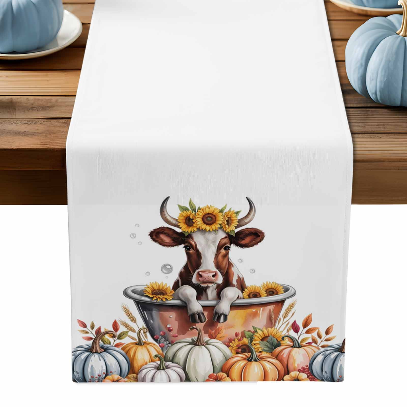 ERUNPONLY Bathtub Cow Fall Table Runner - 72 Inch Long Thanksgiving ...