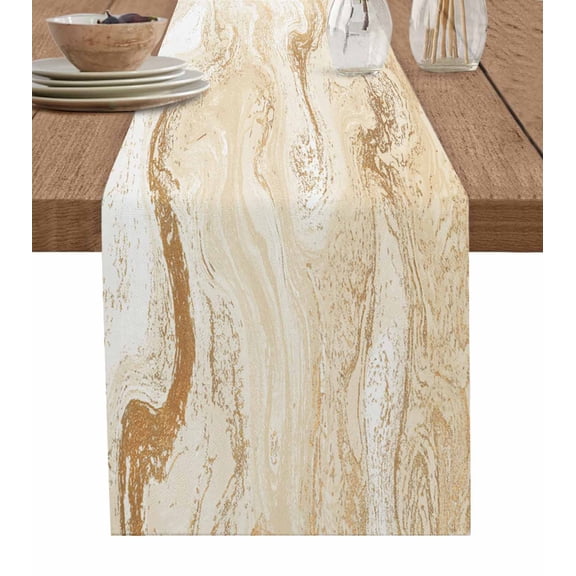 ERUNPONLY Beige Marble Table Runner - 36 Inch Long Chic Neutral Minimalist Fluid Aesthetic Cotton and Linen Blended Dress Scarves Farmhouse Table Runner for Kitchen Dining, Coffee Table, 13"x36"