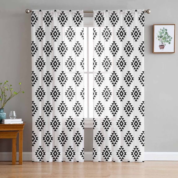 ERUNPONLY Black Boho Sheer Curtains 72 Inch Length 2 Panels Set, Modern Tribal Aztec Abstract Geometric Voile Window Treatment Curtains Sheers Drapes for Bedroom/Living Room/Kitchen 52"x72"x2