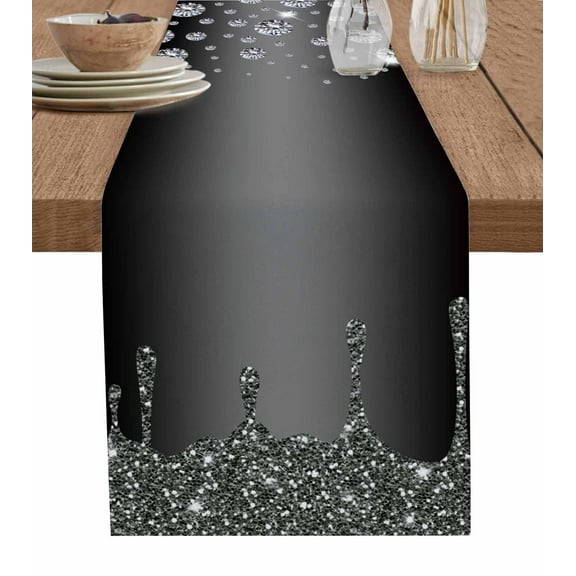 ERUNPONLY Black Grey Table Runner - 72 Inch Long Modern Abstract Diamond Luxury Gradient Cotton and Linen Blended Dress Scarves Farmhouse Table Runner for Kitchen Dining, Coffee Table, 16"x72"