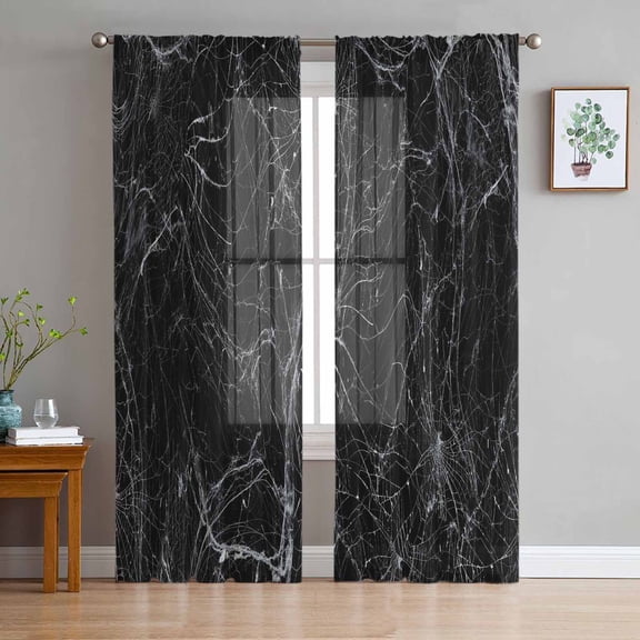 ERUNPONLY Black Halloween Sheer Curtains 63 Inch Length 2 Panels Set, Spooky Horror Spi-der Web Abstract Voile Window Treatment Curtains Sheers Drapes for Bedroom/Living Room/Kitchen 52x"63"x2