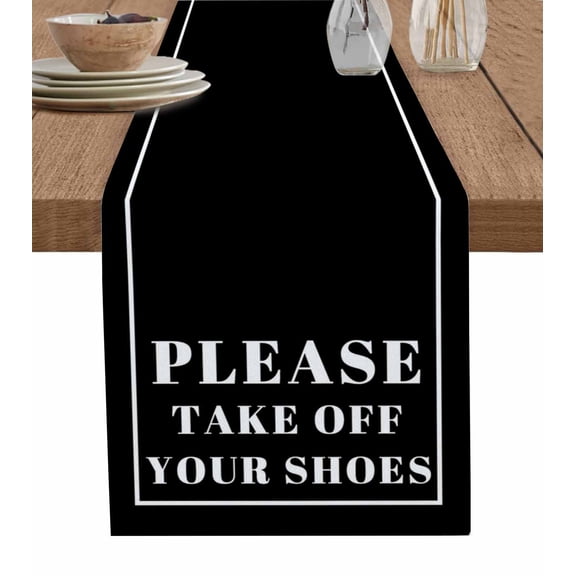 ERUNPONLY Black Letter Table Runner - 70 Inch Long Modern Minimalist White Text Striped Cotton and Linen Blended Dress Scarves Farmhouse Table Runner for Kitchen Dining, Coffee Table, 13"x70"