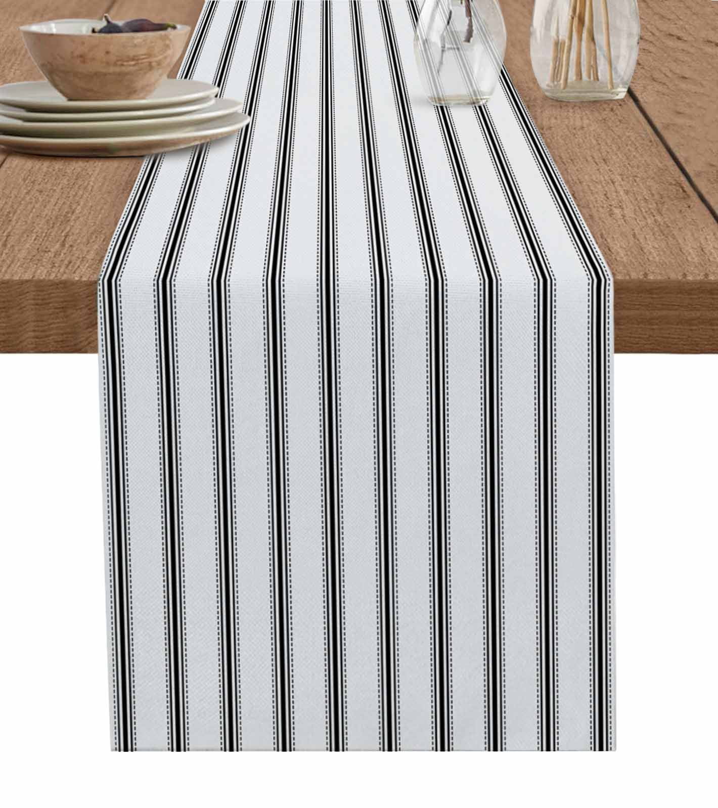 ERUNPONLY Black Striped Table Runner - 36 Inch Long Black White Stripes Farmhouse Cotton and Linen Blended Dress Scarves Farmhouse Table Runner for Kitchen Dining, Coffee Table, 13" x 36"