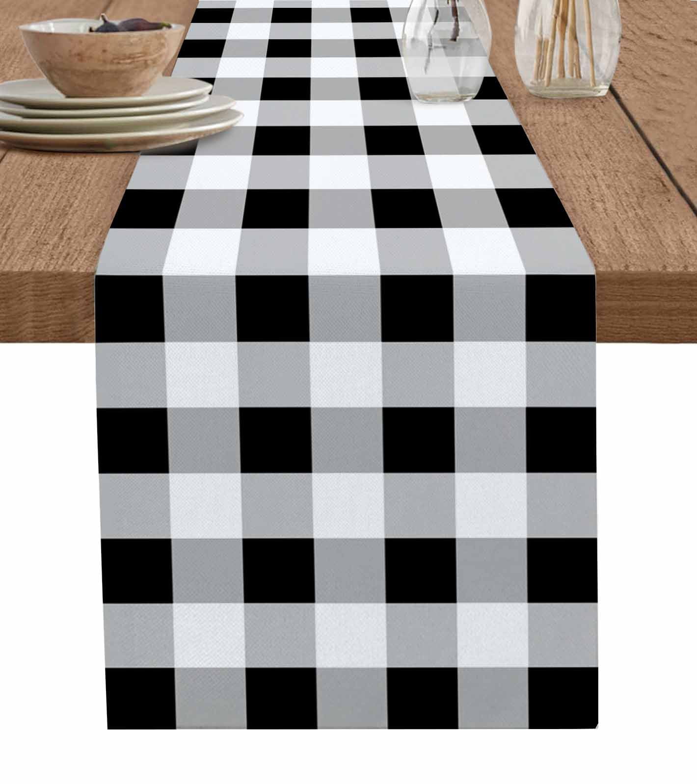 ERUNPONLY Black White Plaid Table Runner - 120 Inch Long Spring ...