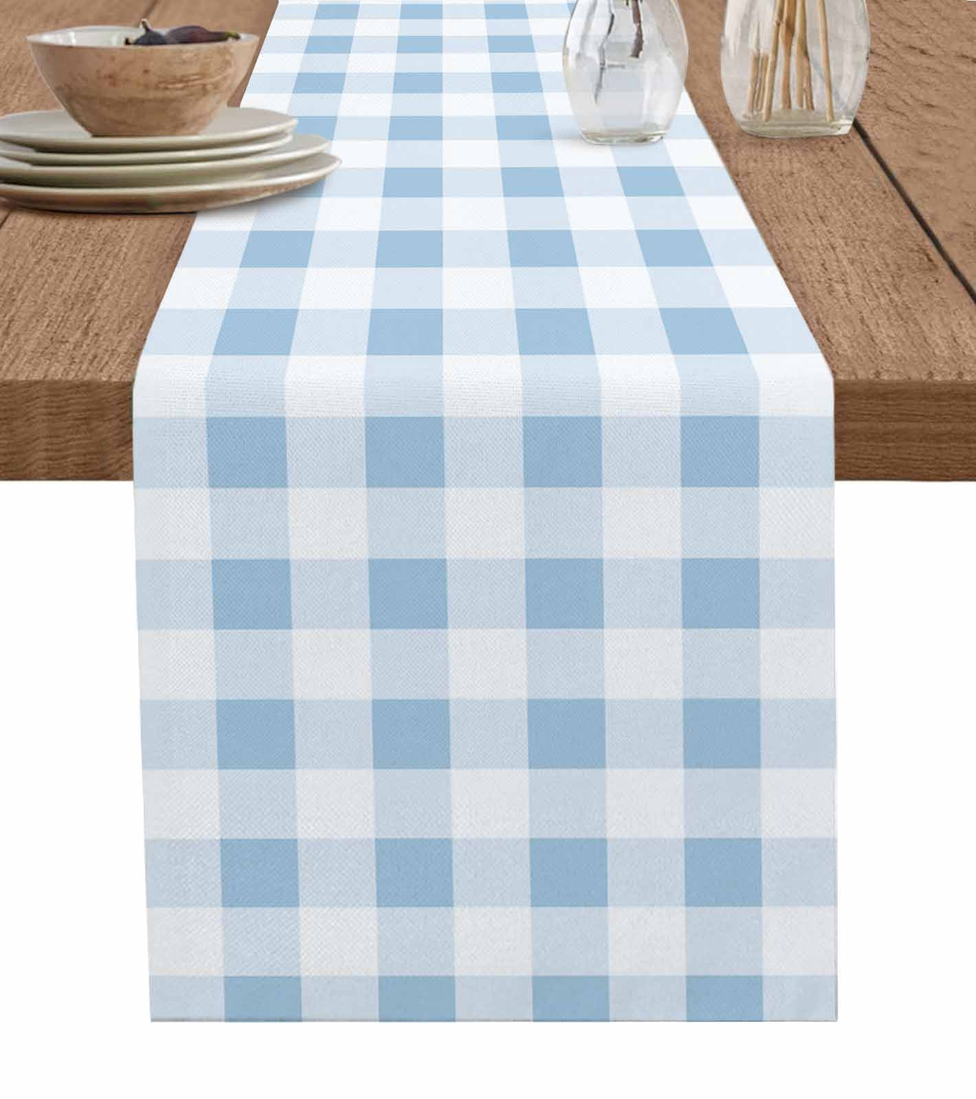 ERUNPONLY Blue Checkered Table Runner - 90 Inch Long Blue White Buffalo ...