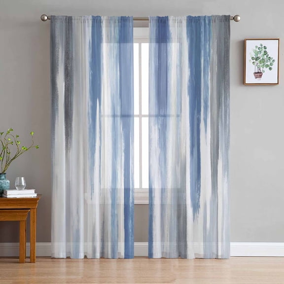 ERUNPONLY Blue Gray Sheer Curtains 96 Inch Length 2 Panels Set, Modern Simple Abstract White Ombre Texture Voile Window Treatment Sheer Long Curtains Drapes for Bedroom/Living Room/Kitchen 52"x96"x2