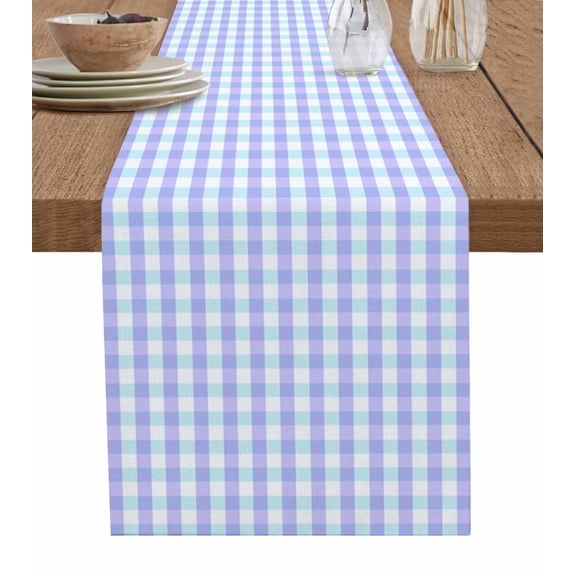 ERUNPONLY Blue Grid Table Runner - 120 Inch Long Checkered Plaid Gingham Lattice Trellis Print Cotton Linen Blended Dress Scarves Farmhouse Table Runner for Kitchen Dining, Coffee Table, 13"x120"