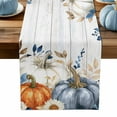 thumbnail image 1 of ERUNPONLY Blue Pumpkin Fall Table Runner - 60 Inch Long Thanksgiving Eucalyptus Leaves Gray Wooden Cotton Linen Blended Dress Scarves Farmhouse Table Runner for Kitchen Dining, Coffee Table, 13"x60", 1 of 8