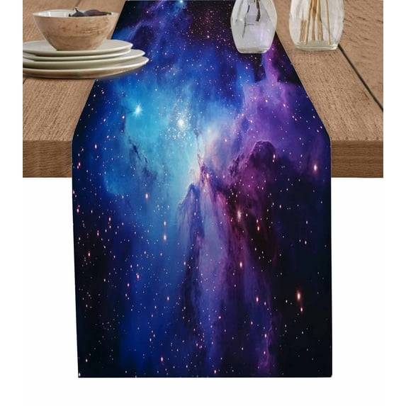 ERUNPONLY Blue Purple Black Sky Table Runner - 70 Inch Long Modern Abstract Minimalist Art Cotton and Linen Blended Dress Scarves Farmhouse Table Runner for Kitchen Dining, Coffee Table, 13"x70"