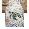 thumbnail image 1 of ERUNPONLY Blue Sea Turtle Coastal Table Runner - 36 Inch Long Vintage Summer Beach Coral Ocean Cotton and Linen Blended Dress Scarves Farmhouse Table Runner for Kitchen Dining, Coffee Table, 13"x36", 1 of 8