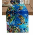 thumbnail image 1 of ERUNPONLY Blue Sea Turtle Ocean Table Runner - 70 Inch Long Colorful Coral Sea Underwater Cotton and Linen Blended Dress Scarves Farmhouse Table Runner for Kitchen Dining, Coffee Table, 13" x 70", 1 of 8