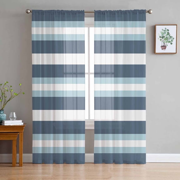 ERUNPONLY Blue Striped Sheer Curtains 63 Inch Length 2 Panels Set, Modern Gradient Abstract Lines Aesthetic Voile Window Treatment Curtains Sheers Drapes for Bedroom/Living Room/Kitchen 52x"63"x2