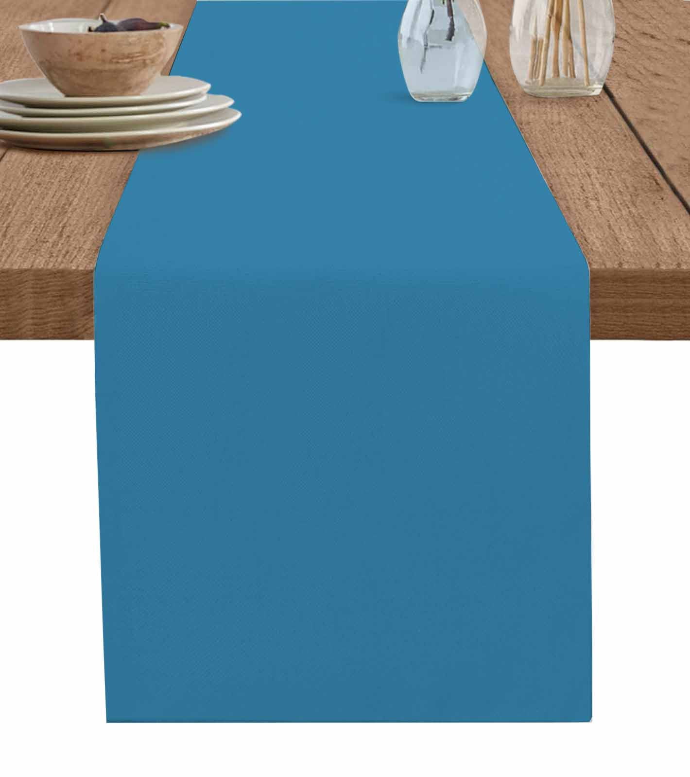 ERUNPONLY Blue Table Runner - 120 Inch Long Modern Pure Wave Ride Cotton and Linen Blended Dress Scarves Farmhouse Table Runner for Kitchen Dining, Coffee Table, 13" x 120"