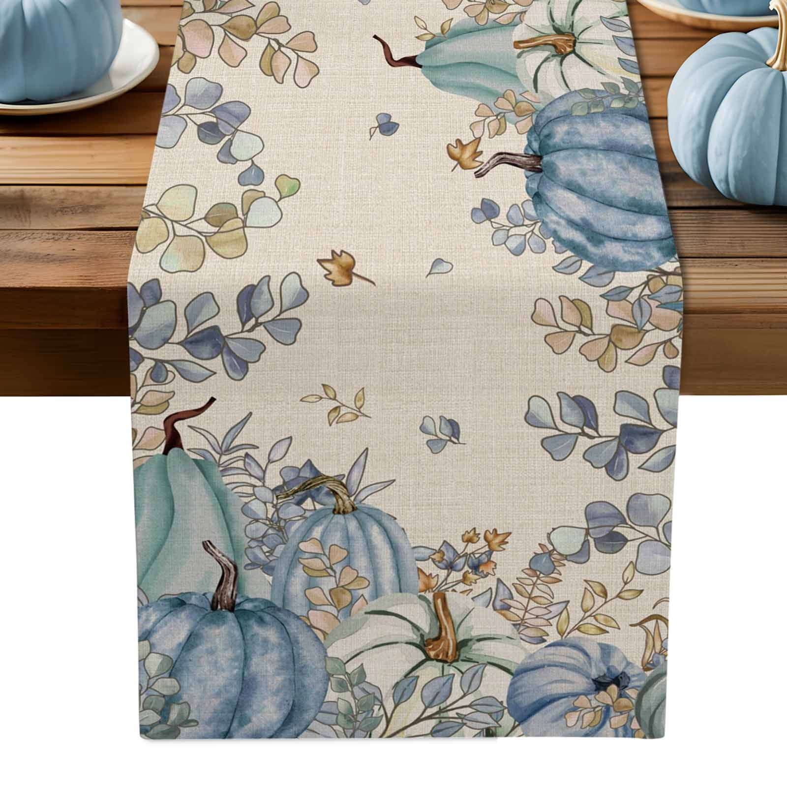 ERUNPONLY Blue Teal Fall Table Runner - 72 Inch Long Thanksgiving ...