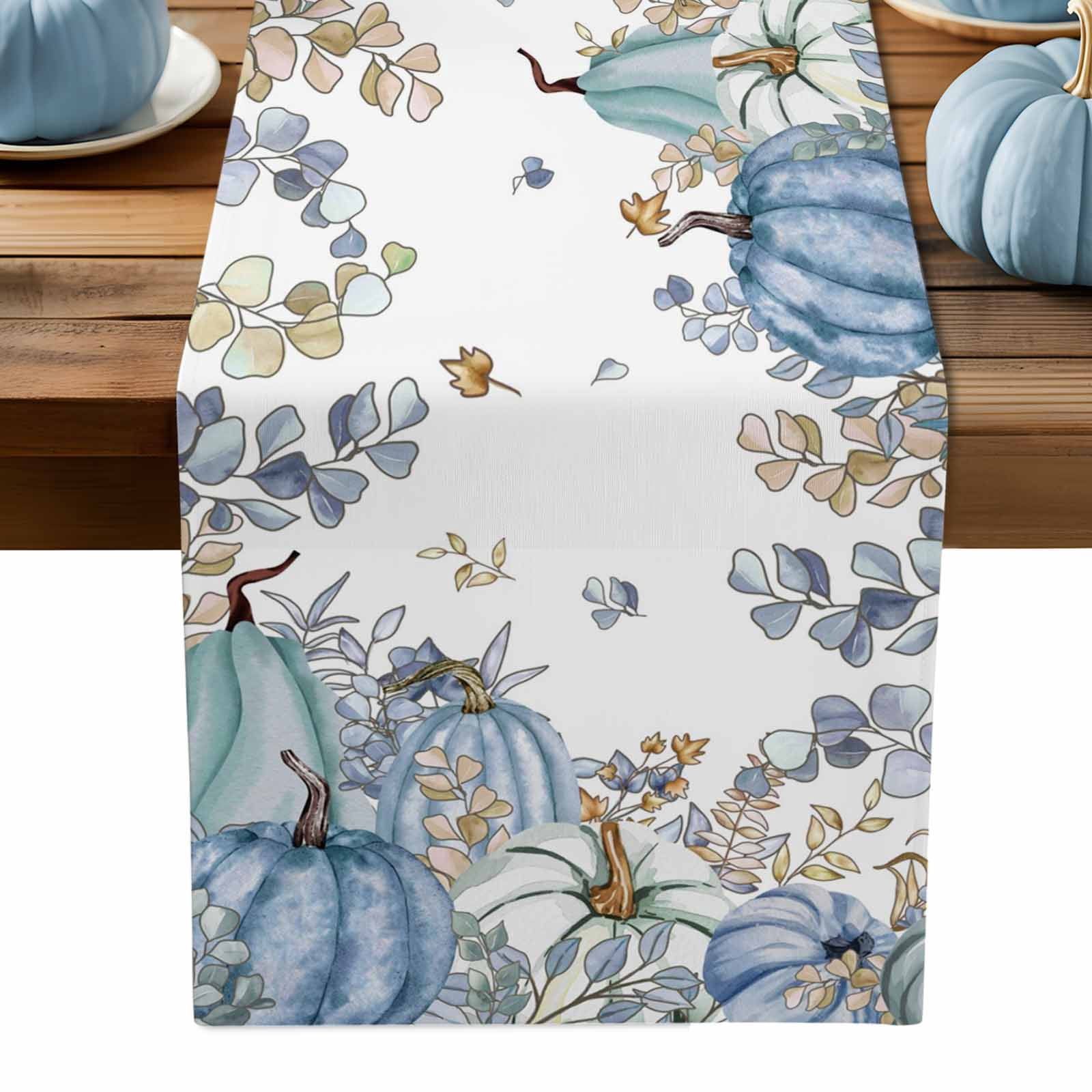 ERUNPONLY Blue Teal Fall Table Runner - 90 Inch Long Thanksgiving ...